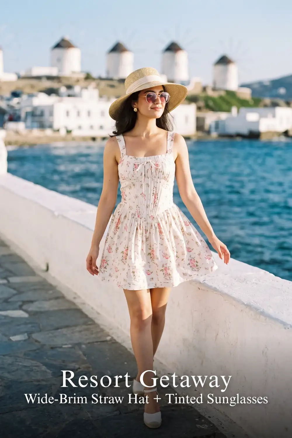 Pretty Pixie ivory floral stripe mini dress for resort getaway.