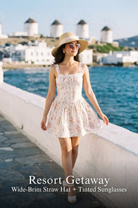 Pretty Pixie ivory floral stripe mini dress for resort getaway.