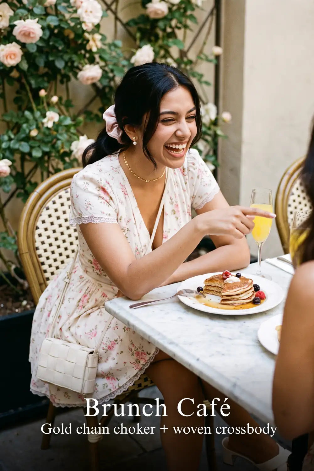 Pretty Pixie ivory floral tie-neck cap-sleeve mini dress for brunch cafe.