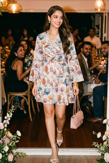 Ivory Floral Wrap Long-Sleeve Mini Dress