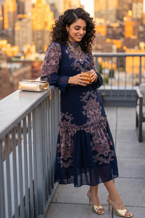 Royal Indigo Floral Mini Dress