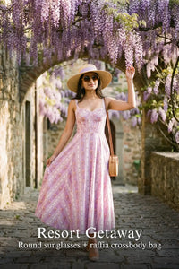 Pretty Pixie lavender lilac striped floral corset dress for vacation outfit.