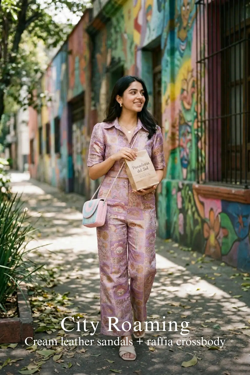 Pretty Pixie lilac jacquard floral co-ord sets for city roaming.