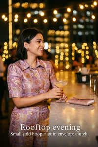 Pretty Pixie lilac jacquard floral co-ord sets for rooftop evening.