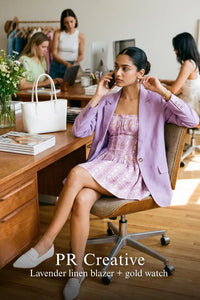 Pretty Pixie lilac floral stripe mini dress for pr creative.