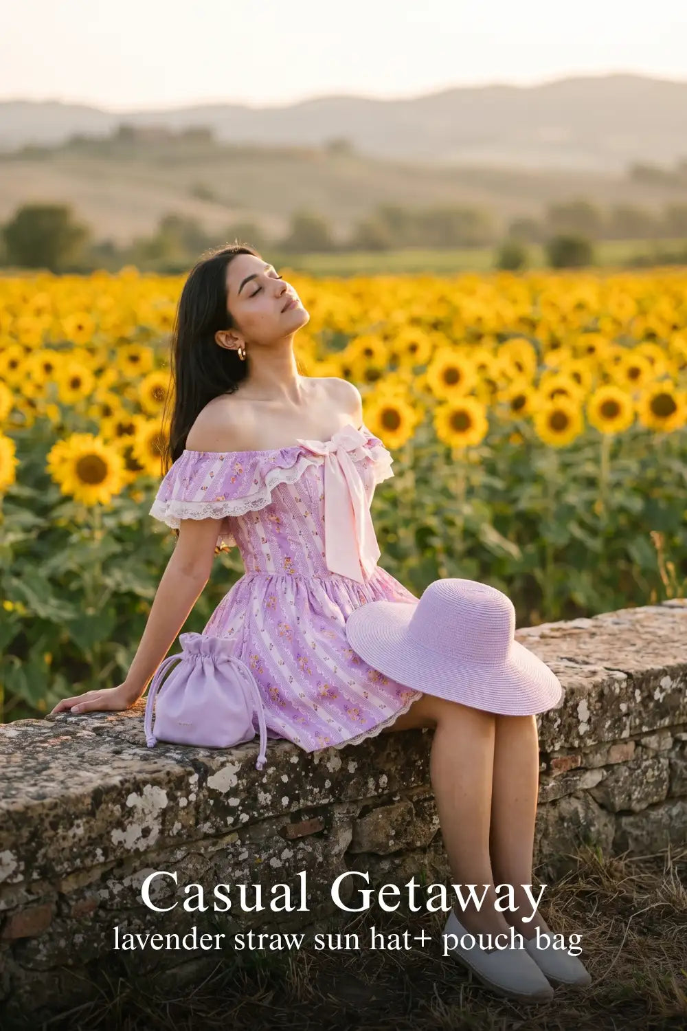 Pretty Pixie lilac lace-trim off-shoulder mini dress for casual getaway.