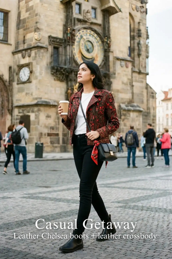 Crimson Paisley Black Hand Embroidered Biker Jacket — view 2