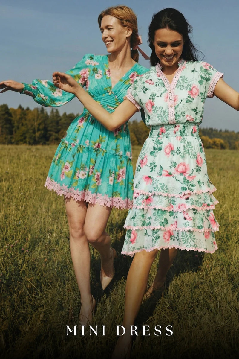 Pretty Pixie mini dresses for women — floral tiered and lace trim short dresses, shop online India