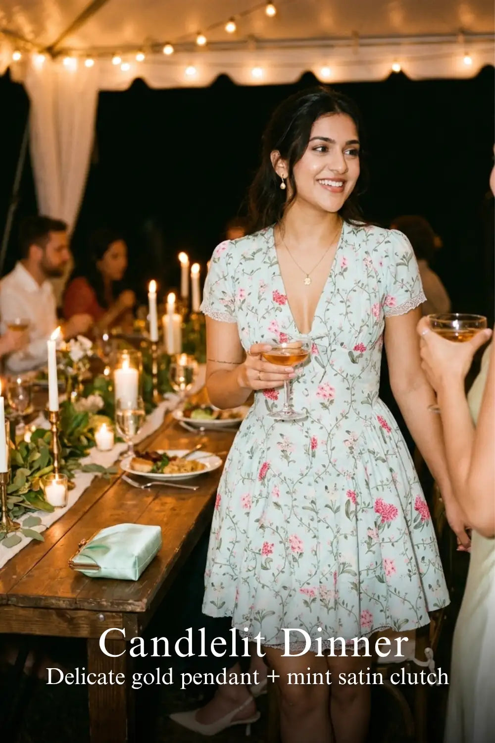 Pretty Pixie mint green tie-neck cap-sleeve mini dress for candlelit dinner.