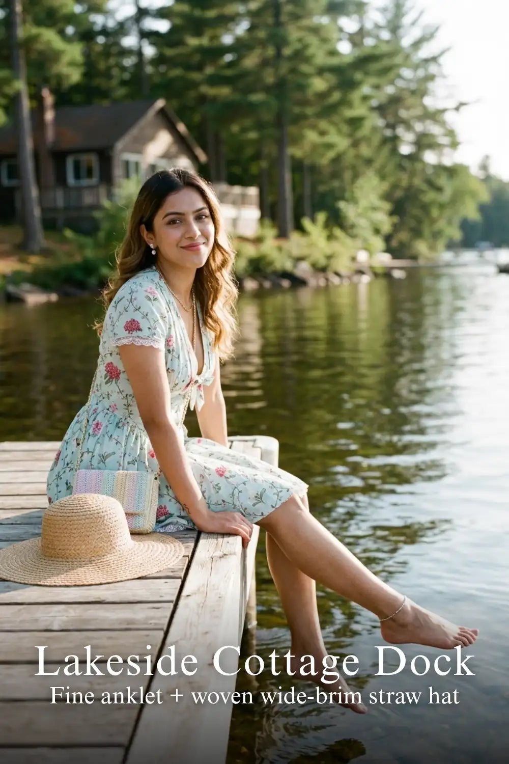 Pretty Pixie mint green tie-neck cap-sleeve dress for lakeside cottage dock.