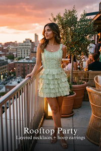 Sage Green | Eyelet tiered ruffle corset dress rooftop party