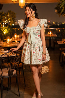 Mint Off-Shoulder Floral Ruffle Mini Dress