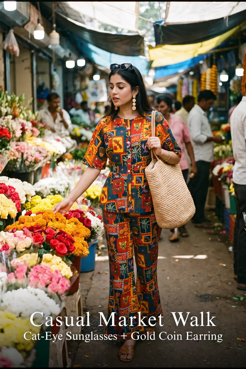 Pretty Pixie safari-print co-ord set for casual market walk.