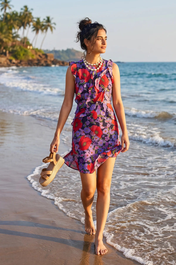 Nightshade Floral Ruffle Sleeveless Mini Dress — view 1