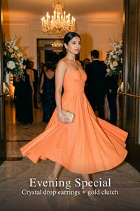 Pretty Pixie coral orange spaghetti strap bustier dress for evening special.