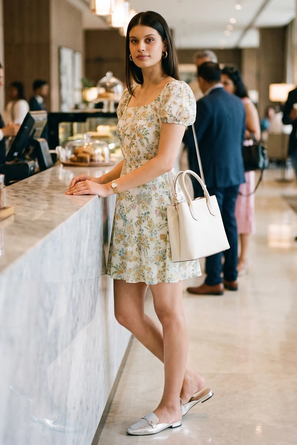 Pastel Floral Puff-Sleeve Mini Dress — view 1