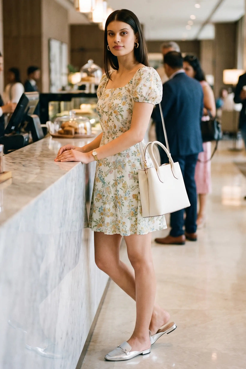 Pastel Floral Puff-Sleeve Mini Dress