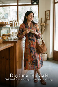 Pretty Pixie ember black jacquard belted midi dress for daytime tea cafe.