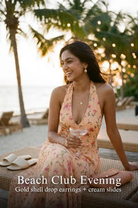 Pretty Pixie peach floral bow print halter v-neck dress for beach club evening.