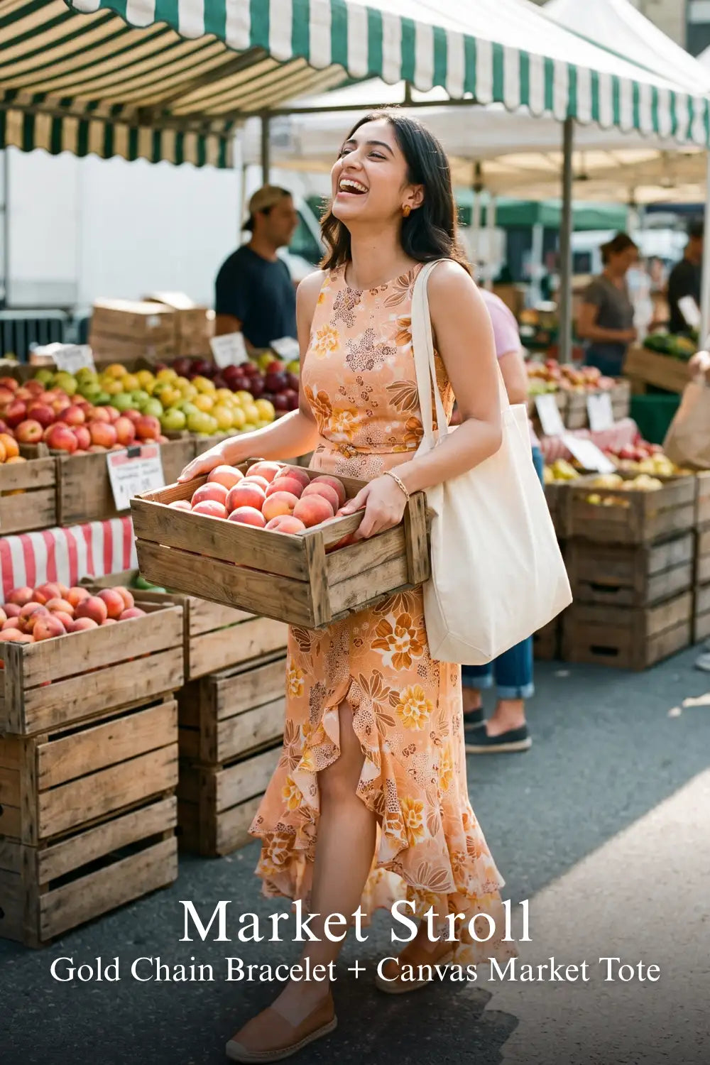 Pretty Pixie peach floral ruffle maxi dress for market stroll.