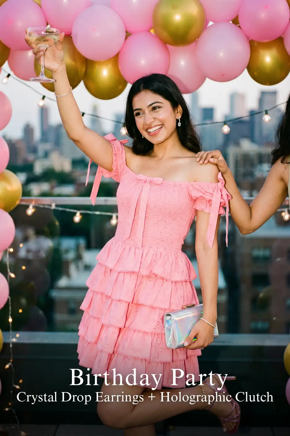 Pretty Pixie pink eyelet ruffle mini dress for birthday party.