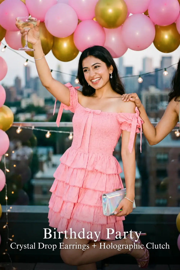 Pink Eyelet Ruffle Mini Dress — view 2