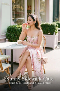 Pretty Pixie pink floral bustier strap cotton dress for sunny sidewalk cafe.