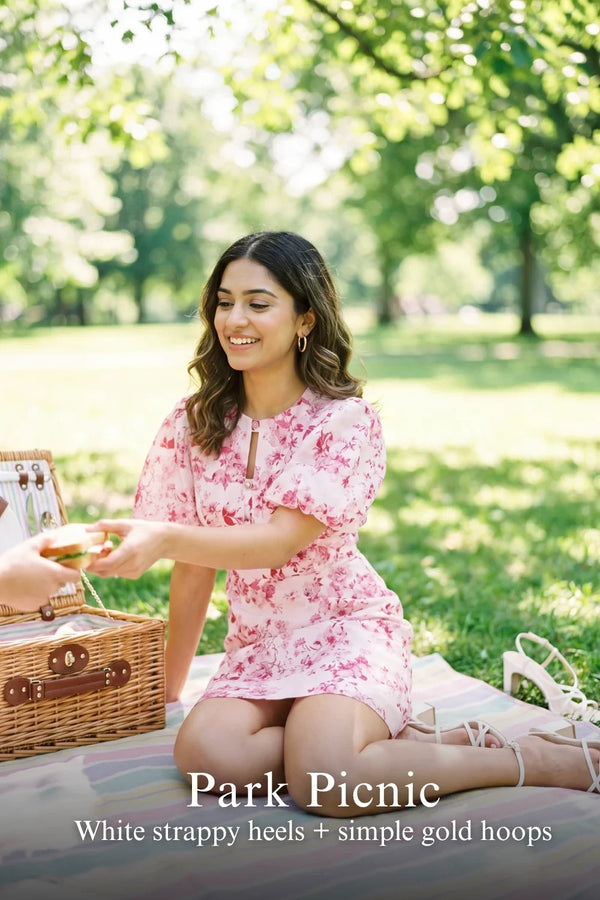 Pink Floral Puff-Sleeve Mini Dress — view 3
