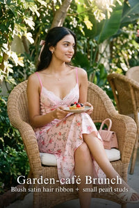 Pretty Pixie blush floral bow print lace bustier dress for garden cafe brunch.
