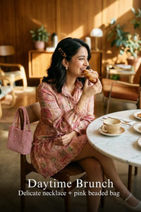 Pretty Pixie pink floral jacquard ruffle belted mini dress for daytime brunch.