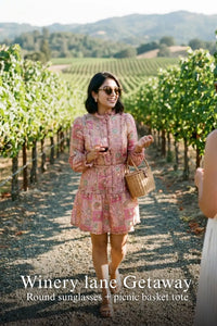 Pretty Pixie pink floral jacquard ruffle belted dress for winery lane getaway.