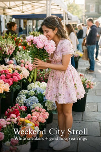 Pretty Pixie pink floral tie-neck cap-sleeve mini dress for vacation outing.