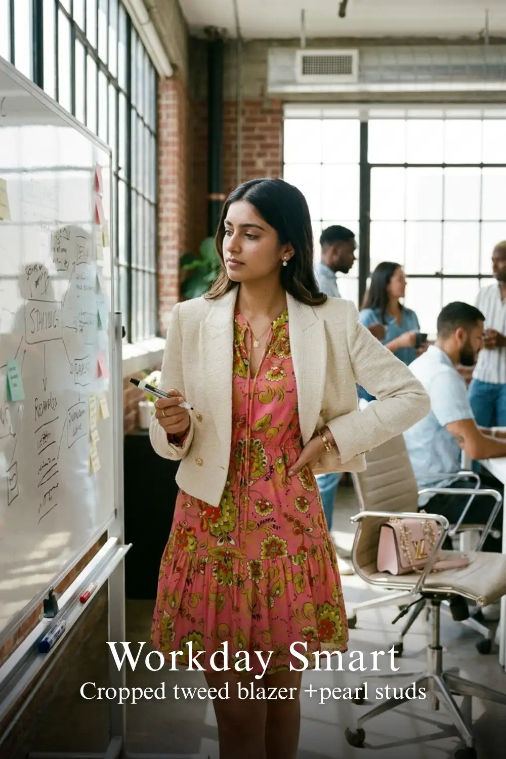 Pretty Pixie paradise pink floral puff-sleeve belted mini dress styled for a smart workday