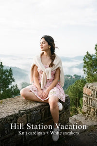 Pretty Pixie pink floral stripe mini dress for hill station vacation.