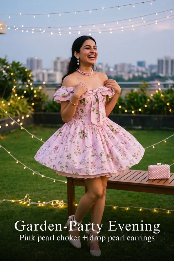 Pink Floral Lace-Trim Off-Shoulder Mini Dress — view 4