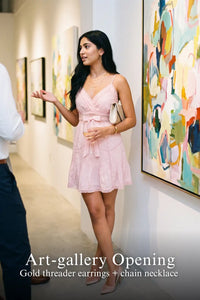 Pretty Pixie pink silk lace-trim pleated wrap dress for art gallery opening.