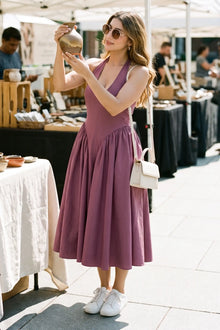 Plum Halter Bustier Cotton Midi Dress