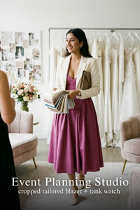 Pretty Pixie plum halter bustier cotton midi dress for event planning studio.