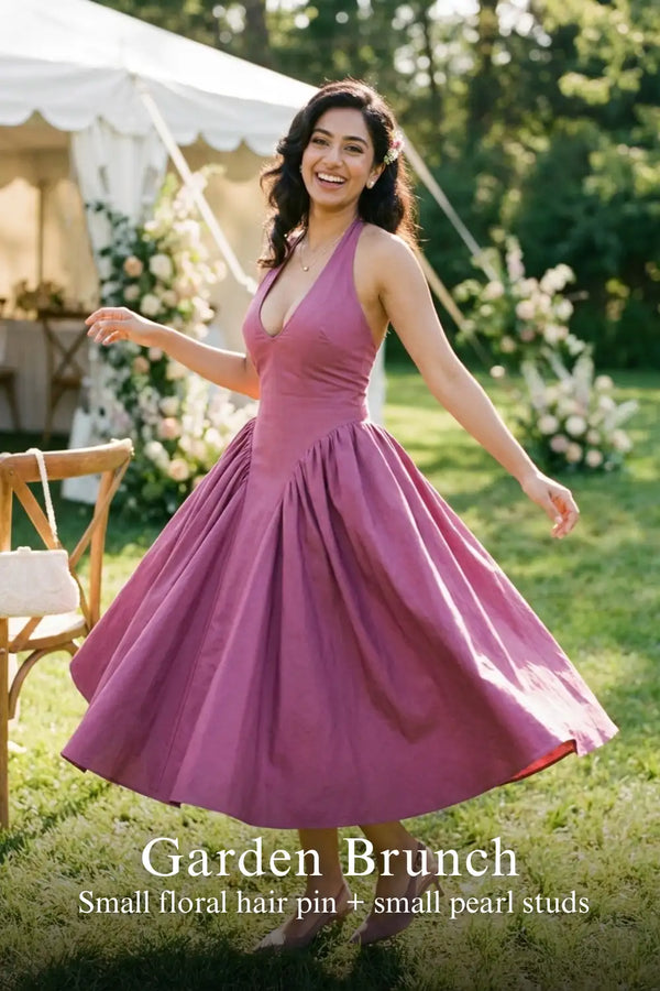 Plum Halter Bustier Cotton Midi Dress — view 4