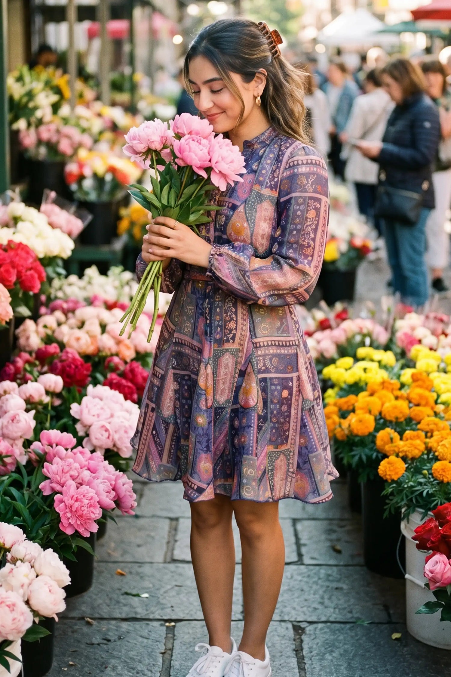 Purple Jacquard Mini Dress | Ruching Flared