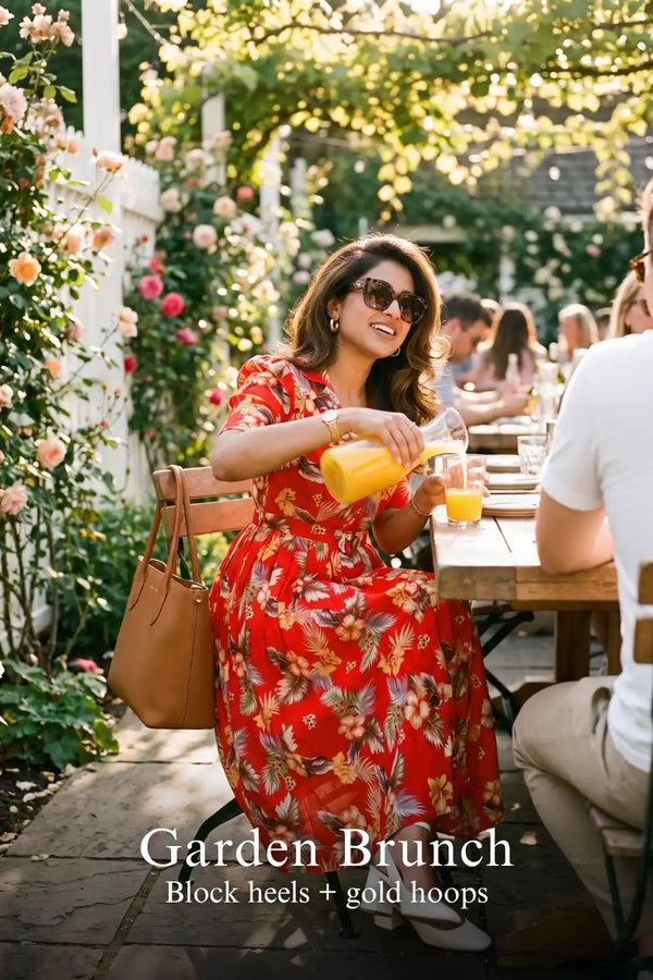 Red Botanical V-Neck Belted Shirt Midi Dress — view 4