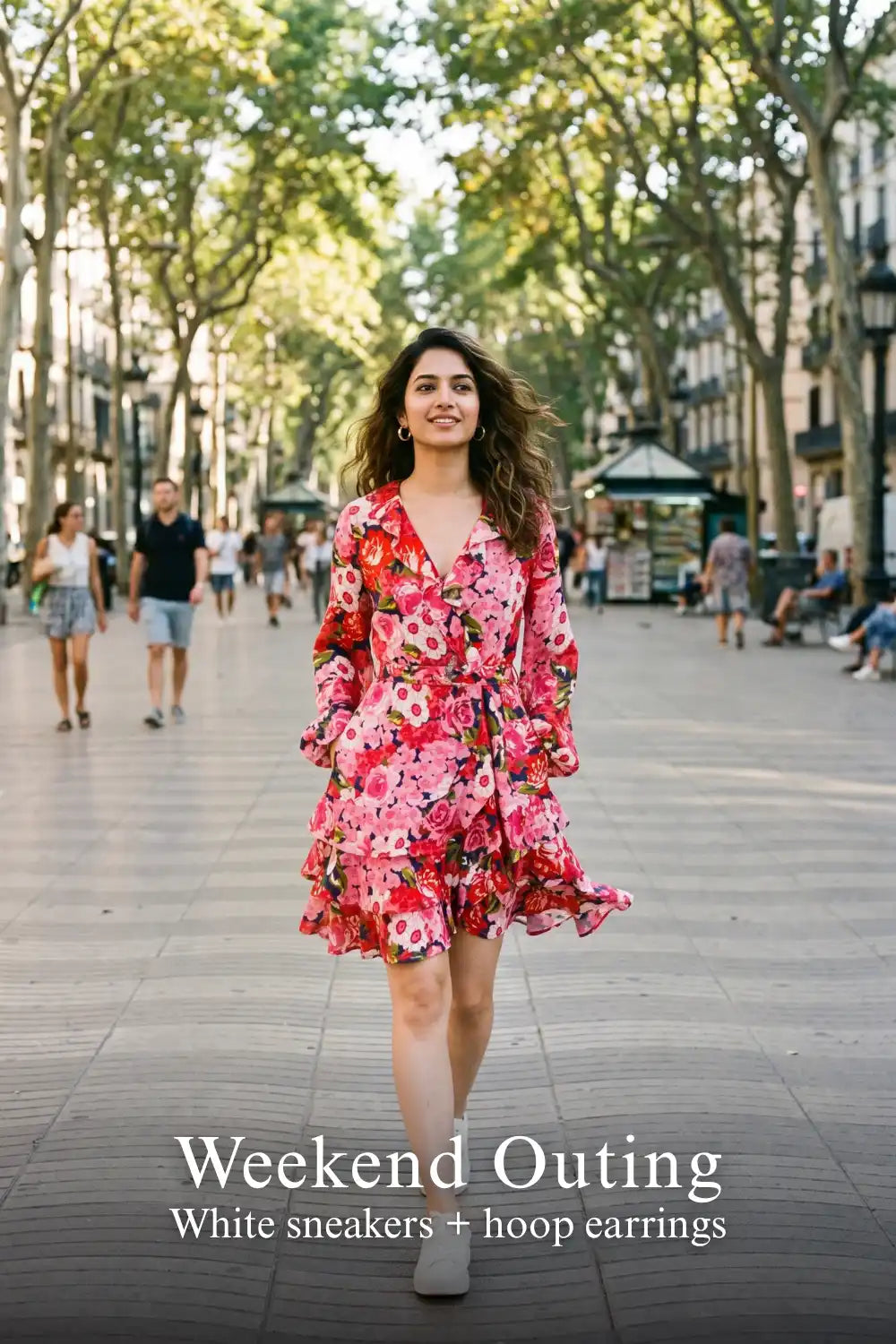 Red Floral Wrap Mini Dress | Long-Sleeve