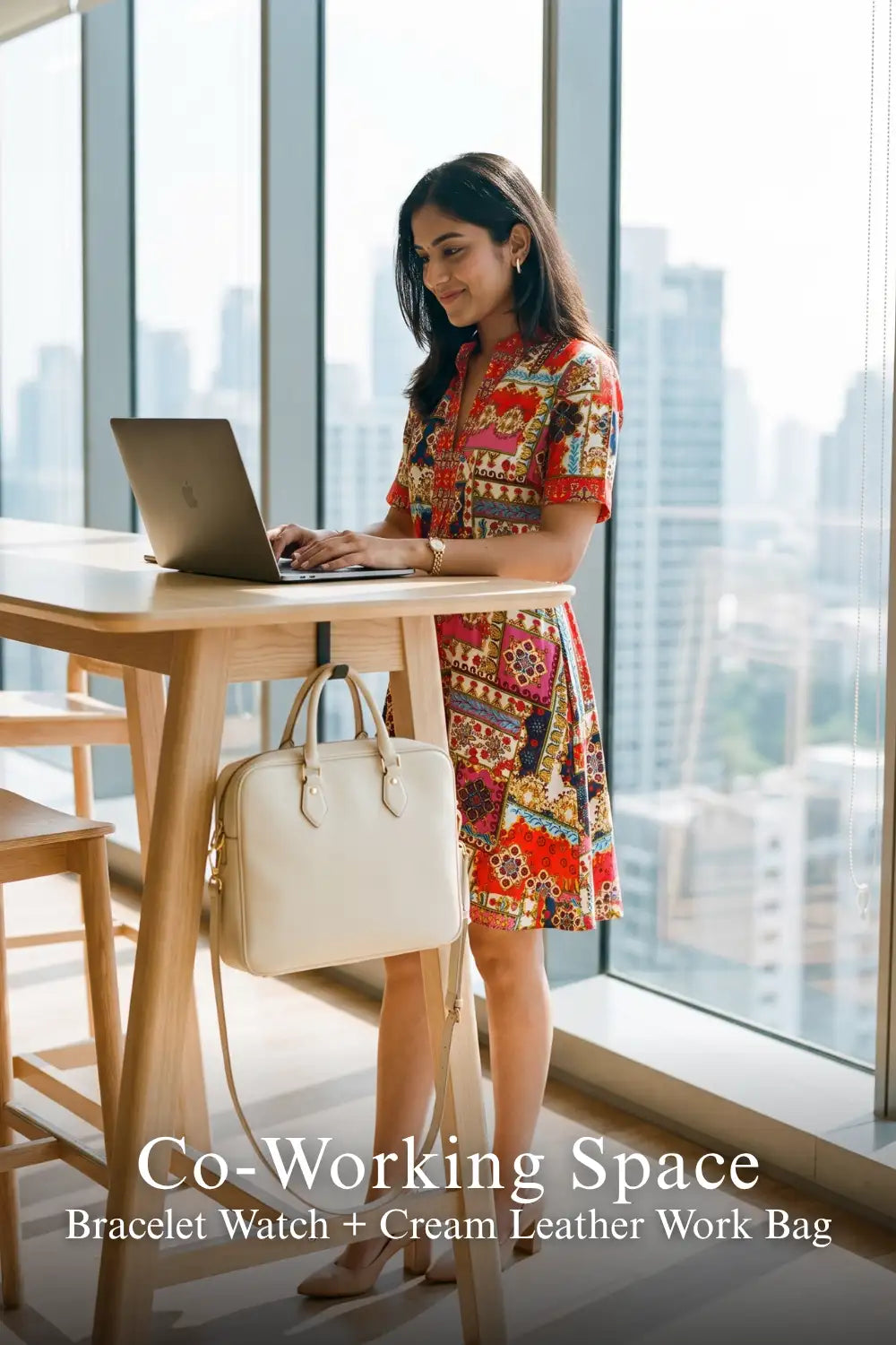 Pretty Pixie red mosaic-print shirt dress for co-working space.