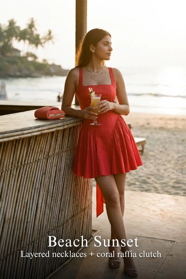 Coral Red Pleated Square-Neck Mini Dress — view 3