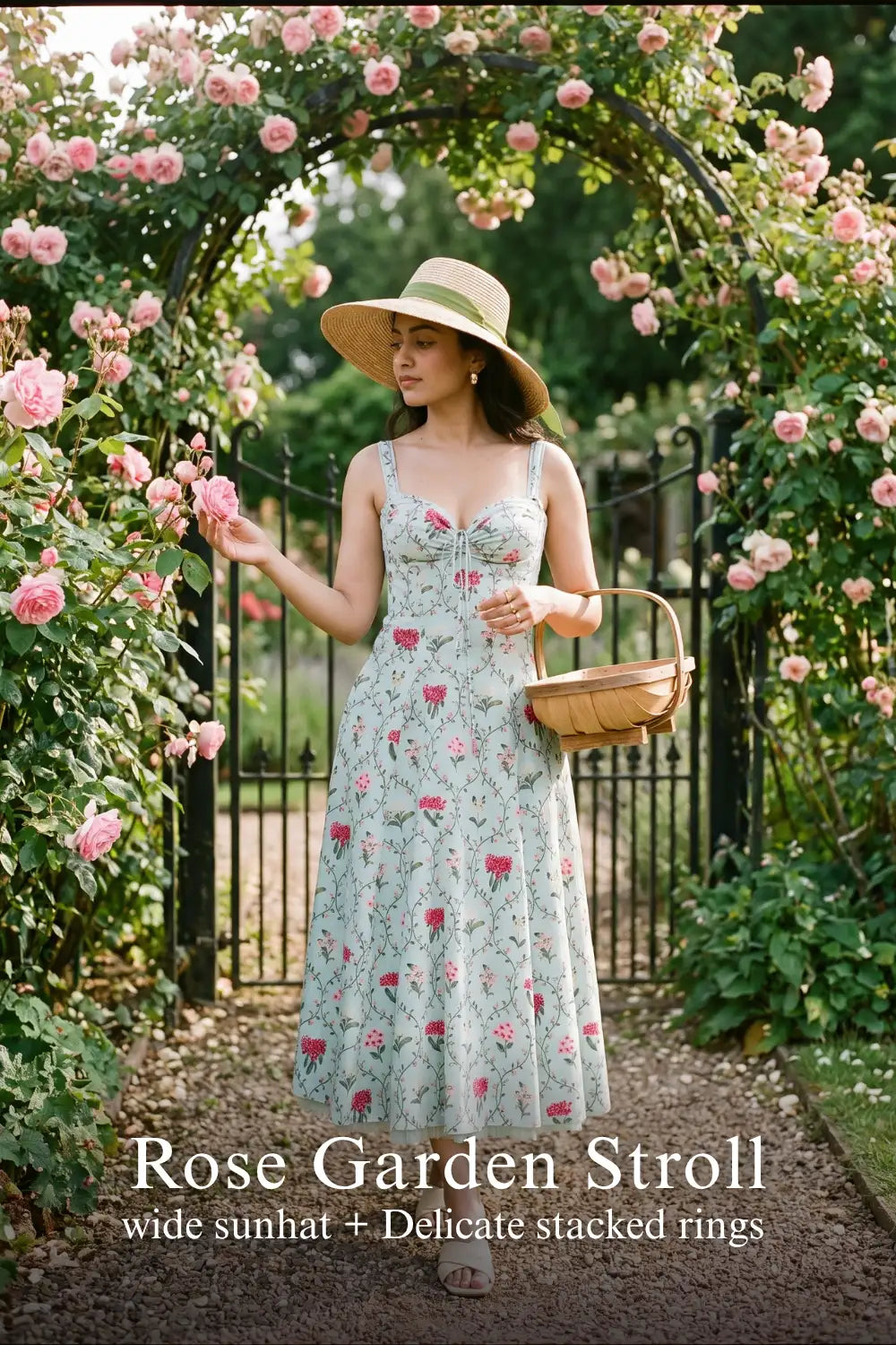 Pretty Pixie pastel mint floral bustier cotton dress for rose garden stroll.