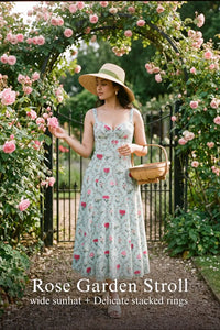 Pretty Pixie pastel mint floral bustier cotton dress for rose garden stroll.