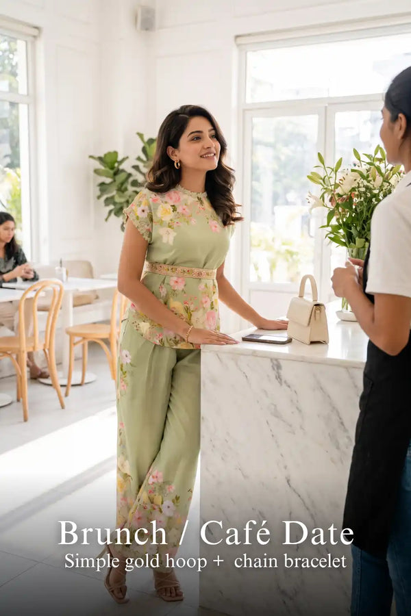 Sage Green Floral Co-Ord Top & Wide Pants — view 3