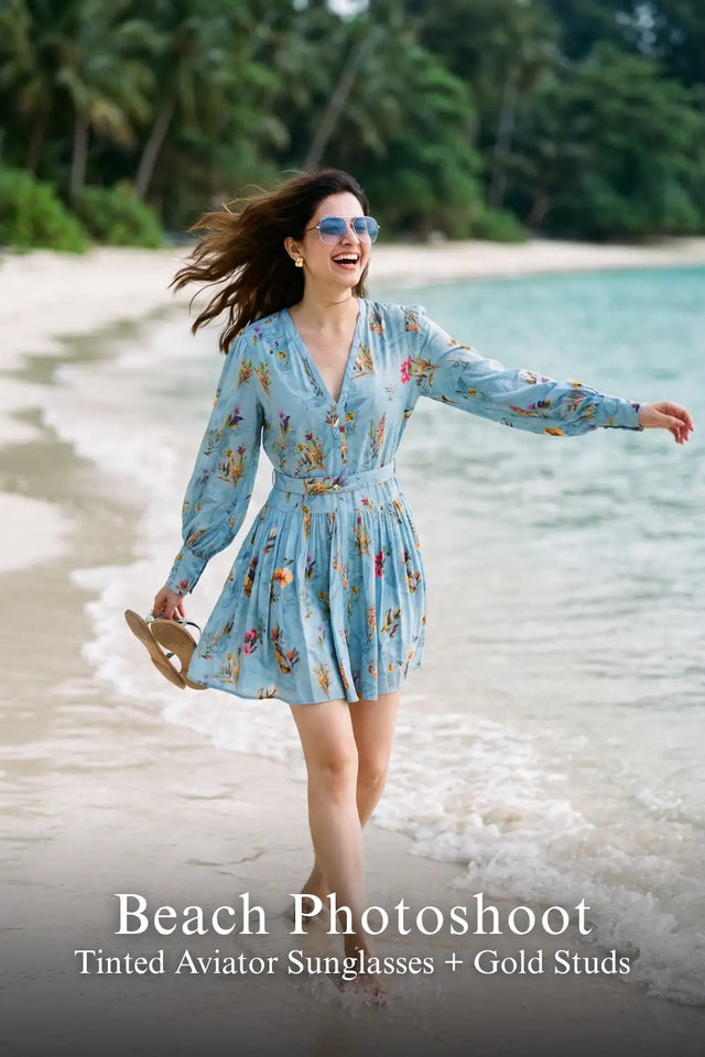 Sky Blue Floral V-Neck Belted Mini Dress — verified customer review photo