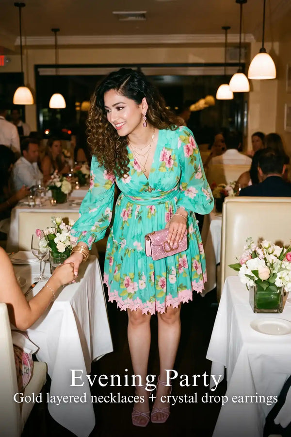 Turquoise Floral V-Neck Puff-Sleeve Lace-Hem Mini Dress — view 2