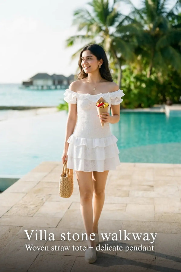 White Eyelet Ruffle Mini Dress — view 4